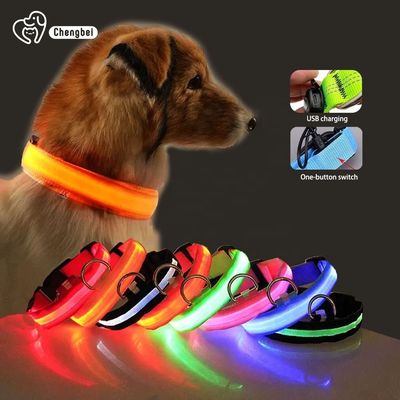 ซื้อ Hundehalsband สายคอสุนัขที่ส่องแสง สายคอสัตว์เลี้ยงไนลอน XS XL LED การผลิตออนไลน์
