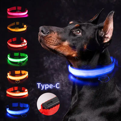 สาย LED คอสุนัข กันน้ํา ปรับได้ USB Type-C ชาร์จใหม่ เนื้อที่แข็ง แสงสว่าง