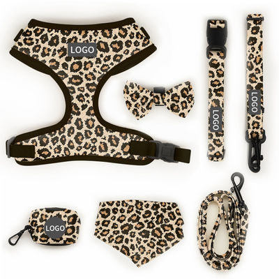 โพลีเอสเตอร์ Leopard Print Pet Harness Sets Logo ปรับคอเชือกเชือกเชือกสุนัข