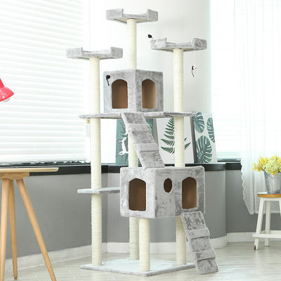 OEM ODM แมวขาว Scratcher Climber แมว Plush Scratcher บ้านต้นไม้