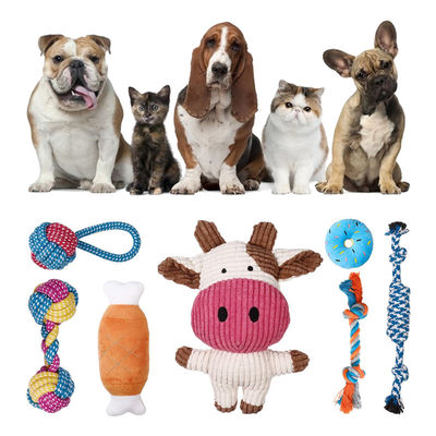 แมว เสียง Plush Toy Set เชือกซิลิโคน Interactive Plush Dog Toys