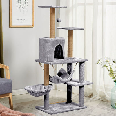 โรงแรมหลายชั้น Cat Climbing Tower SISAL MDF Cat Scratching Poles ไม้