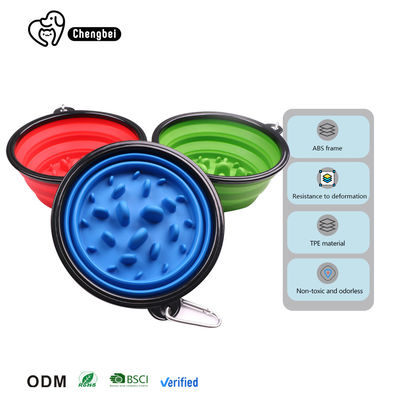 สัตว์เลี้ยงแมว Slow Feeder ซิลิโคน พกพา พับได้ Dog Bowl Outdoor